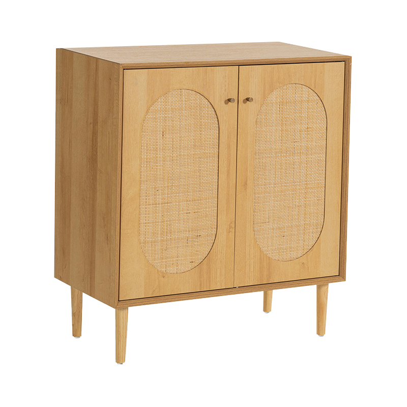 Wood Color Two-Door Rustic-Style Wood Rattan Cabinet (Y-C40)