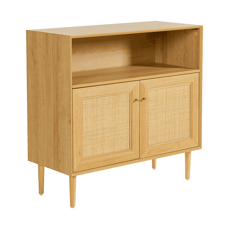 Rustikalni ormarić s dva vrata i ratan vratima u boji drveta (Y-C43)