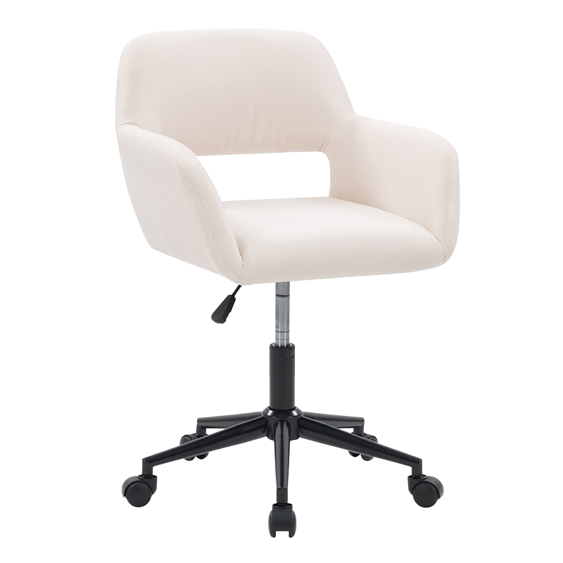 Bež široka tapecirana stolica za kućni ured s drvenim naslonom za ruke (GY-630)