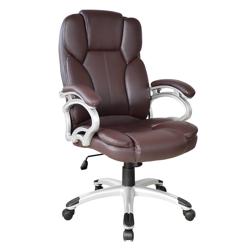 Smeđe uredsko sjedalo s visokim naslonom i fiksnim naslonom za ruke (Y-2825)