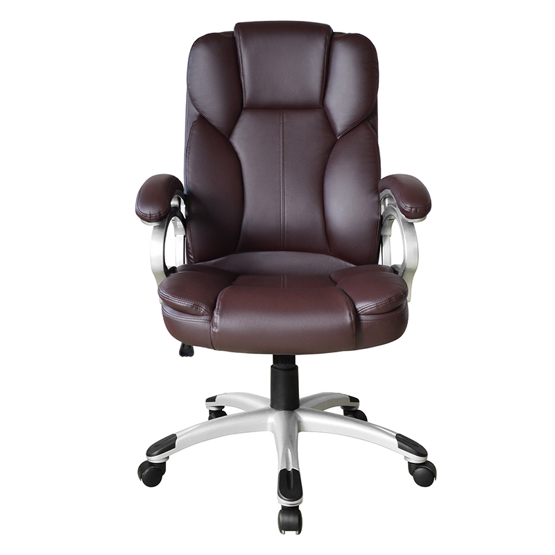 Smeđe uredsko sjedalo s visokim naslonom i fiksnim naslonom za ruke (Y-2825)