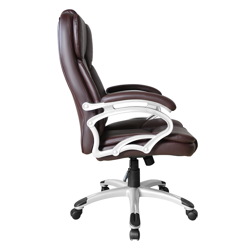 Smeđe uredsko sjedalo s visokim naslonom i fiksnim naslonom za ruke (Y-2825)