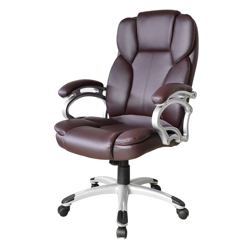 Smeđe uredsko sjedalo s visokim naslonom i fiksnim naslonom za ruke (Y-2825)