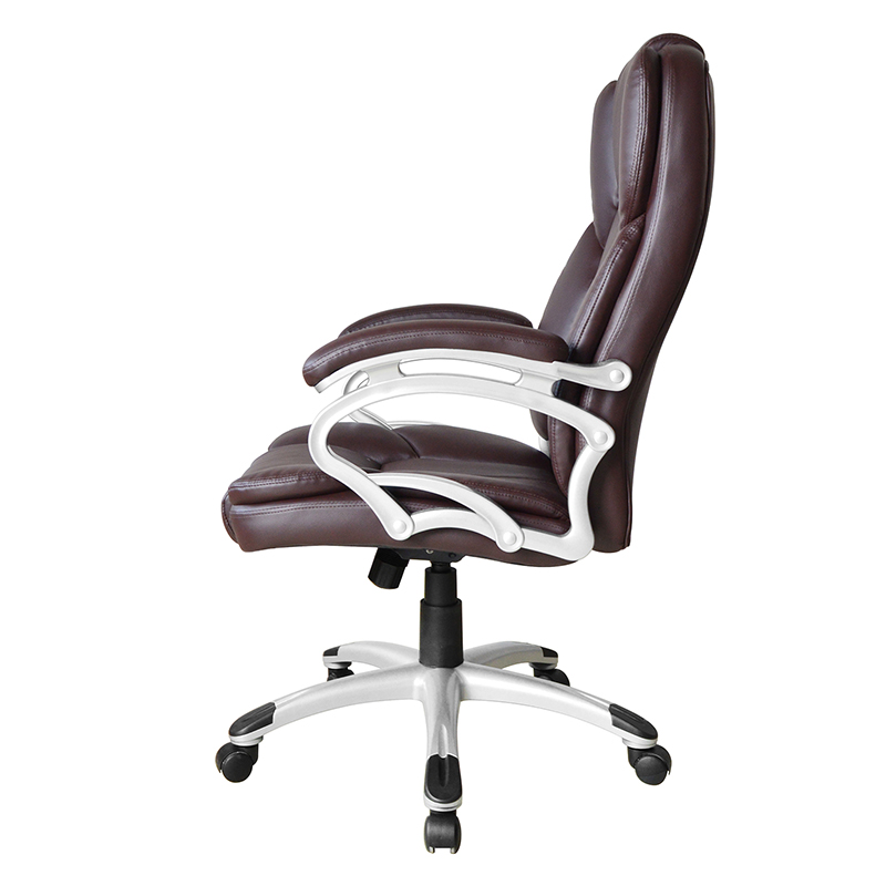 Smeđe uredsko sjedalo s visokim naslonom i fiksnim naslonom za ruke (Y-2825)