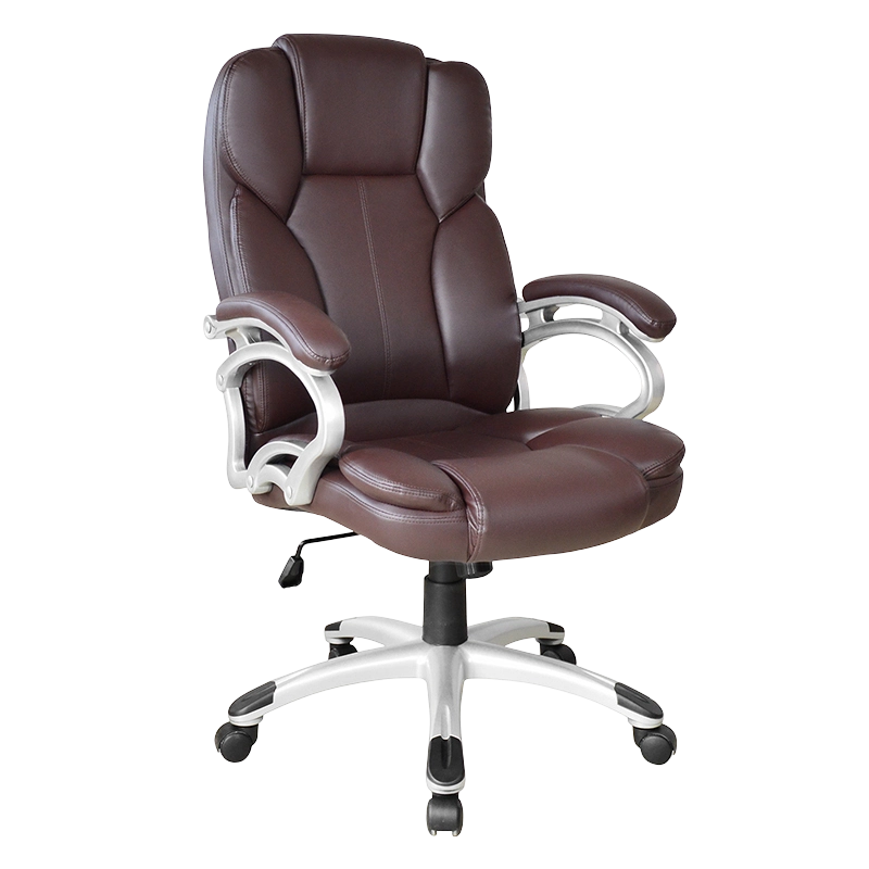 Smeđe uredsko sjedalo s visokim naslonom i fiksnim naslonom za ruke (Y-2825)